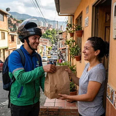 Repartidor local entregando pedidos de ofertas diarias en Bucaramanga