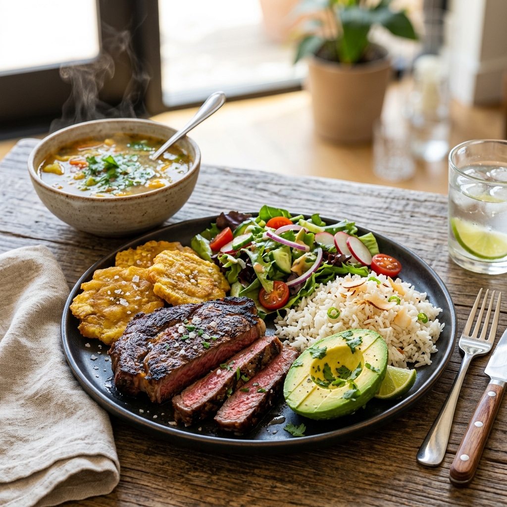 Fotografía hiperrealista de almuerzo ejecutivo y plato típico a domicilio en Bucaramanga